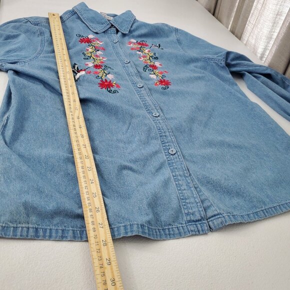 Passion-I Womens Floral Hummingbird Embroidered Button Front Denim Top Size XL - Picture 6 of 7